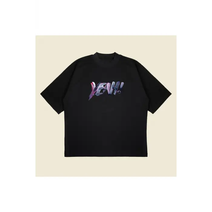 Yeah! Baskılı Oversize Unisex Pamuklu Nefes Alan Kalın Kumaşlı