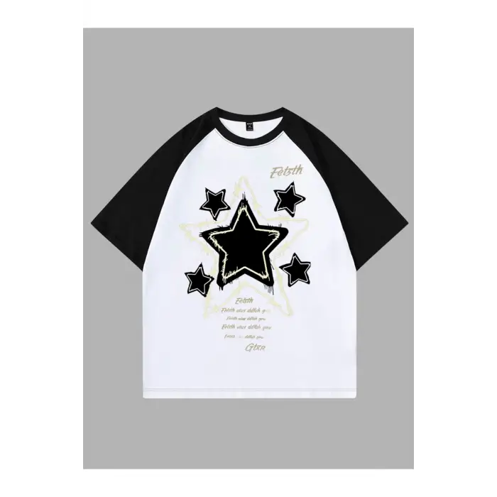YILDIZ BASKILI ÇİFT RENK T SHIRT