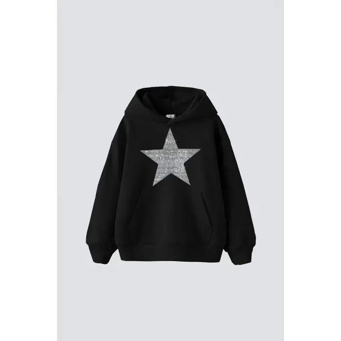 Yıldız Taş Baskılı Oversize Unisex Siyah