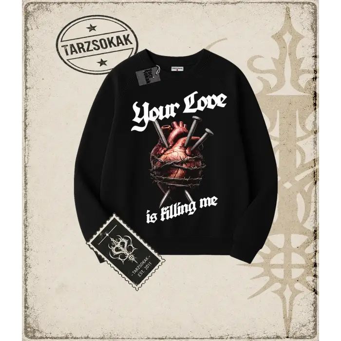 YOUT LOVE Oversize Unisex Bisiklet Yaka Sweatshirt