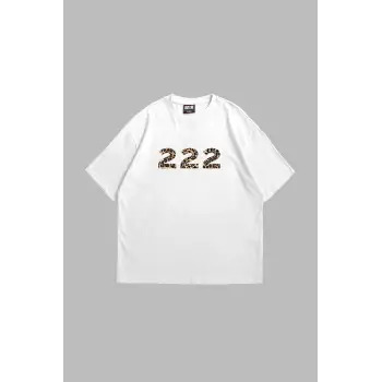 222 Leopar Baskılı Oversize Unisex Premium Beyaz