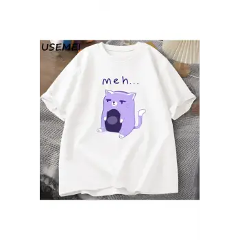 Meh Kedi T-shirt Erkek Giysileri O Boyun Pamuk Tee Büyük Boy TStreetweed ℅ Pamuklu Üs 2964