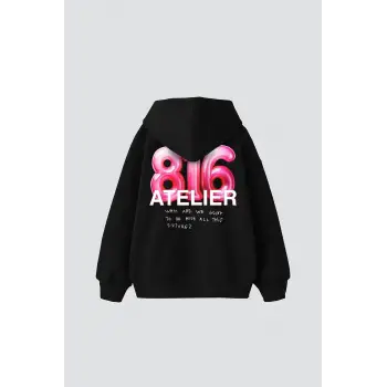 816 Atelier Baskılı Oversize Unisex Siyah