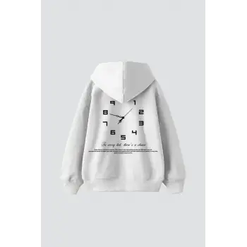 816 Clock Baskılı Oversize Unisex Beyaz