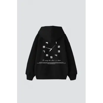 816 Clock Baskılı Oversize Unisex Siyah