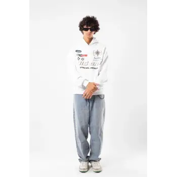 816 Racing Baskılı Oversize Unisex Beyaz