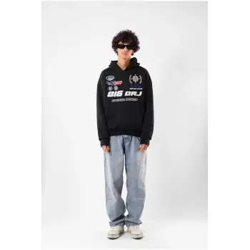 816 Racing Baskılı Oversize Unisex Siyah