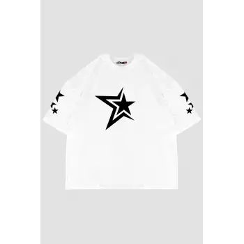 816 Stars Baskılı Oversize Unisex Beyaz