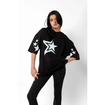 816 Stars Baskılı Oversize Unisex Siyah