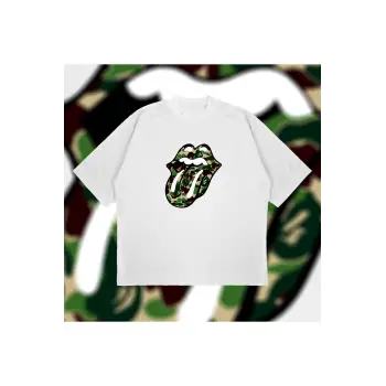 A Bathing Ape X Rolling Stones Green Boxy Fit Oversize Unisex Tshirt – Baskılı Tiş
