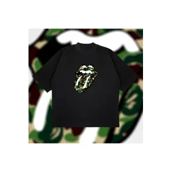 A Bathing Ape X Rolling Stones Green Boxy Fit Oversize Unisex Tshirt – Baskılı Tiş