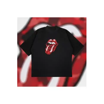 A Bathing Ape X Rolling Stones Red Boxy Fit Oversize Unisex Tshirt – Baskılı Tişör