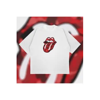 A Bathing Ape X Rolling Stones Red Boxy Fit Oversize Unisex Tshirt – Baskılı Tişör
