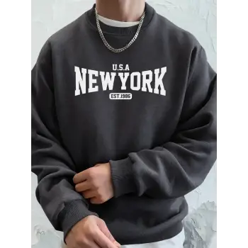 ABD New York Est 1986 Baskı Erkek Sonbahar Temel Ürünler Tişörtü Polar Yumuşak Kapüşonlu Üst