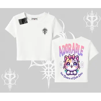 Adorable Kawaii Kedi Arka Baskılı Babby Tee Tshirt
