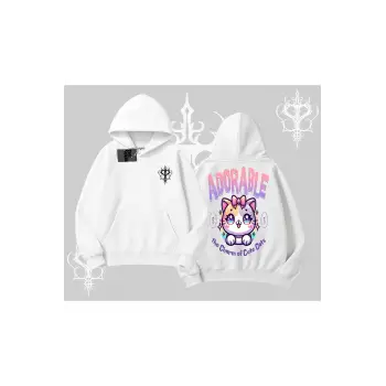 Adorable Kawaii Kedi Arka Baskılı Kapşonlu Sweatshirt