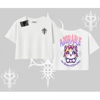 Adorable Kawaii Kedi Arka Baskılı Oversize Crop Tshirt