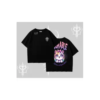 Adorable Kawaii Kedi Arka Baskılı Oversize Tshirt