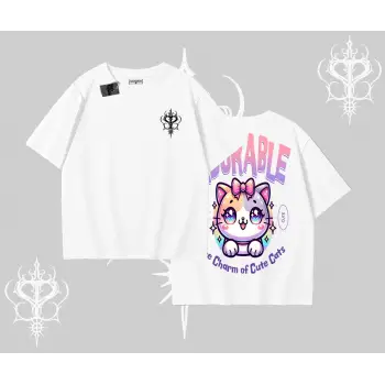 Adorable Kawaii Kedi Arka Baskılı Oversize Tshirt