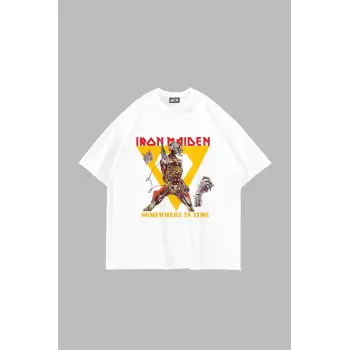Adrift Somewhere In Time Baskılı Oversize Unisex Beyaz