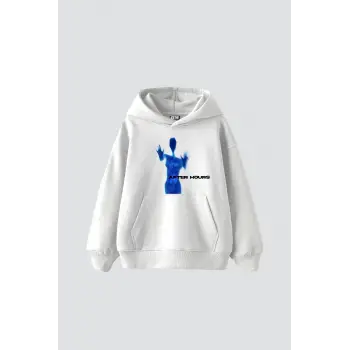 After Hours Baskılı Oversize Unisex Premium Beyaz