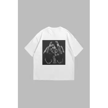 All Eyez On Me Baskılı Oversize Unisex Beyaz