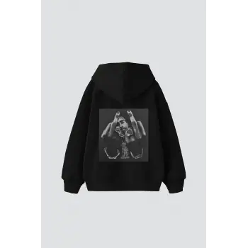 All Eyez On Me Baskılı Oversize Unisex Premium Siyah