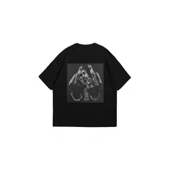 All Eyez On Me Baskılı Oversize Unisex Siyah