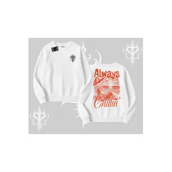 Always Chillin Kedi Arka Baskılı Biskilet Sweatshirt