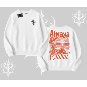 Always Chillin Kedi Arka Baskılı Biskilet Sweatshirt