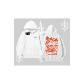 Always Chillin Kedi Arka Baskılı Kapşonlu Sweatshirt