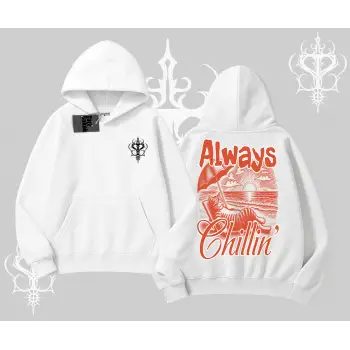 Always Chillin Kedi Arka Baskılı Kapşonlu Sweatshirt
