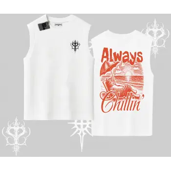 Always Chillin Kedi Arka Baskılı Kolsuz Tshirt
