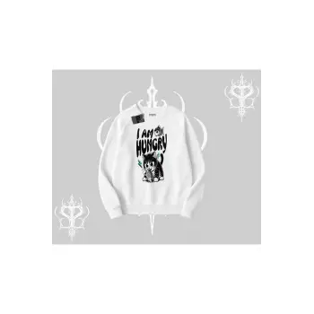 Am Hungry Kedi Baskılı Biskilet Sweatshirt
