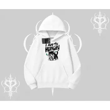 Am Hungry Kedi Baskılı Kapşonlu Sweatshirt