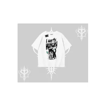 Am Hungry Kedi Baskılı Oversize Tshirt