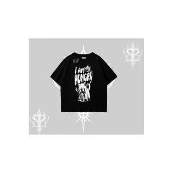 Am Hungry Kedi Baskılı Oversize Tshirt