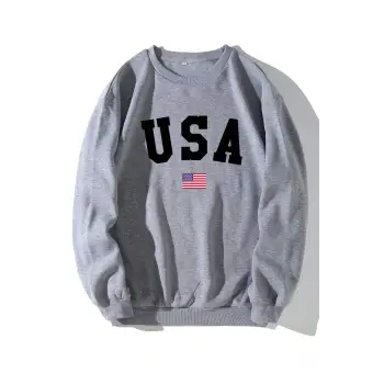 American Flag & Letter Graphic Lined Sweatshirt Gri