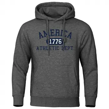 Amerika 1776 Atletik Dept Mektup Baskı Erkek Kapüşonlular Cep O-Boyun Kazak Sonbahar Yumuşak