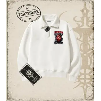 AMORE SOLID Unisex Polo Yaka Yarım Fermuarlı Sweatshirt