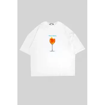 Aperol Sptritz Baskılı Beyaz Oversize Unisex