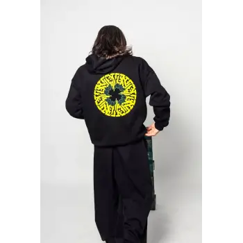 Arabic Font Sarı Baskılı Oversize Unisex Premium Siyah
