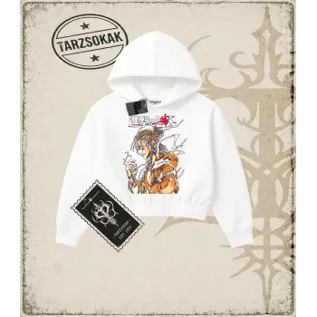 Attack On Titan Anime Baskılı Kadın Crop Kapşonlu Sweatshirt