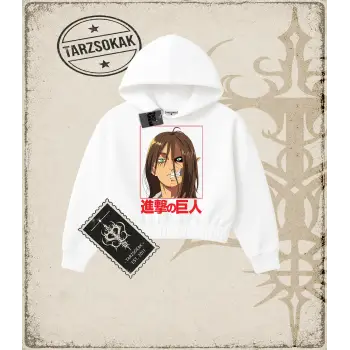 Attack On Titan Anime Baskılı Kadın Crop Kapşonlu Sweatshirt