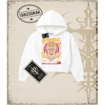 Attack On Titan Anime Baskılı Kadın Crop Kapşonlu Sweatshirt