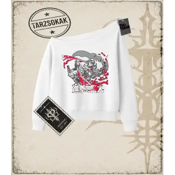 Attack On Titan Anime Baskılı Kadın Kayık Yaka Sweatshirt
