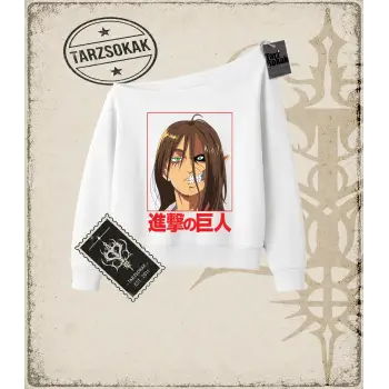 Attack On Titan Anime Baskılı Kadın Kayık Yaka Sweatshirt