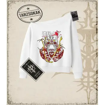Attack On Titan Anime Baskılı Kadın Kayık Yaka Sweatshirt