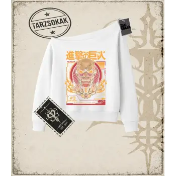 Attack On Titan Anime Baskılı Kadın Kayık Yaka Sweatshirt