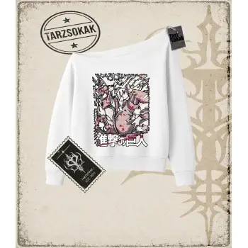 Attack On Titan Anime Baskılı Kadın Kayık Yaka Sweatshirt